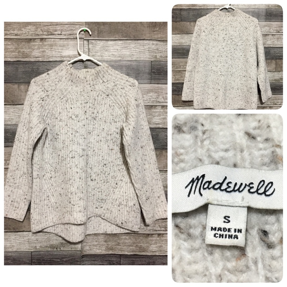 Madewell Wool Blend Ribbed Speckle Sweater Women’s S Cream Pullover